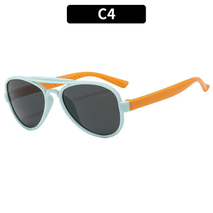 Children's Fashion Outdoor Sun Protection Oval Retro Double Bridge Sunglasses 