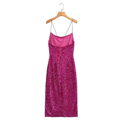 Wholesale Women's Autumn Sequined Strap Slim Maxi Dress