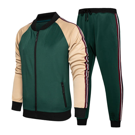 Wholesale Men's Fall Winter Color Contrasting Sports Jacket Joggers Two Piece Set