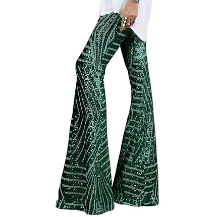 Wholesale Women's Sequined Casual Pants High Waist Loose Straight Leg Wide Leg Trousers