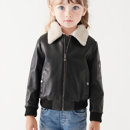 Wholesale Children's Winter Velvet Thickened and Warm PU Leather Jacket