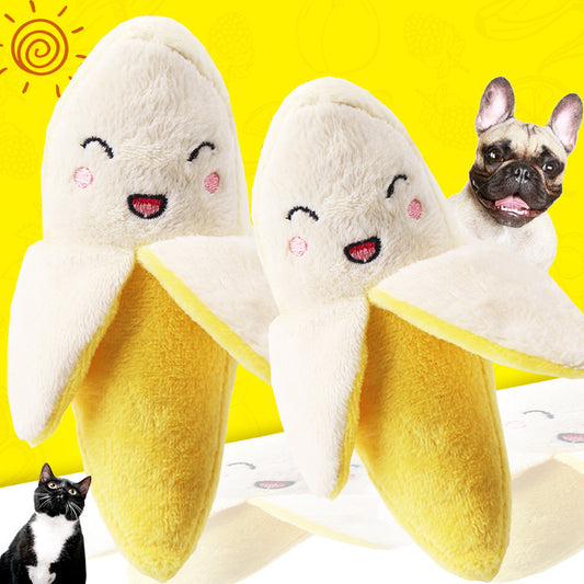 Wholesale Yellow Fruit Banana Toy Plush Sound Pet Dog Cat Toy Supplies