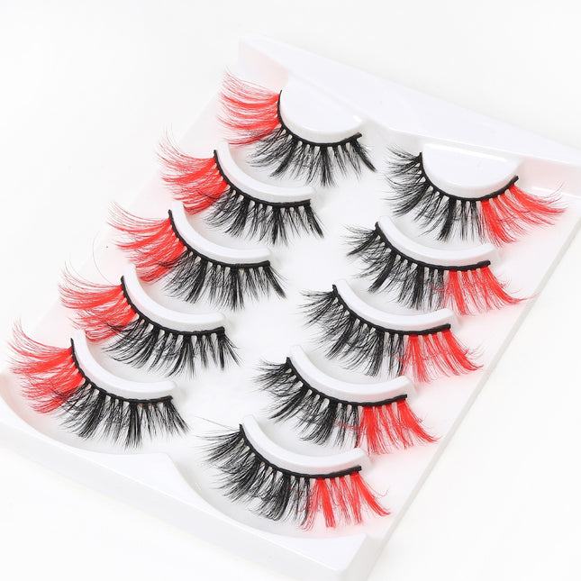 Wholesale A Box of 5 Pairs of Colorful 3D Multi-layer Thick False Eyelashes