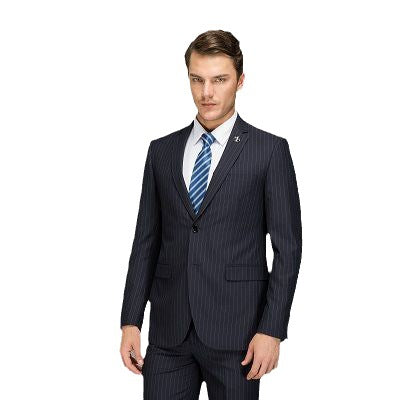 Wholesale Men's Business Blue Stripe Blazer Pants Two-piece Set