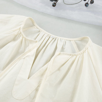 Wholesale Women's Loose Casual Cotton and Linen V-Neck Tie Mini Dress
