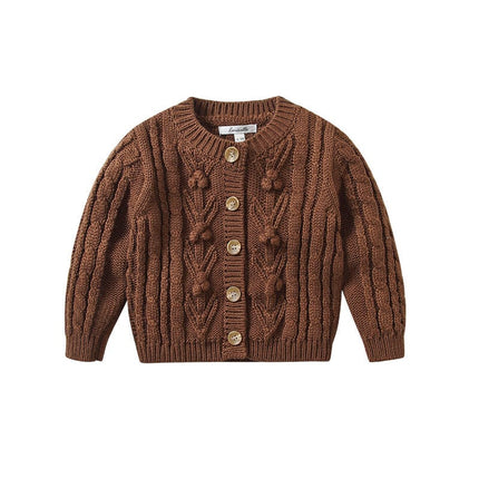 Wholesale Grils Autumn Winter Warm Long-Sleeved Brown Ball Wool Sweater Jacket