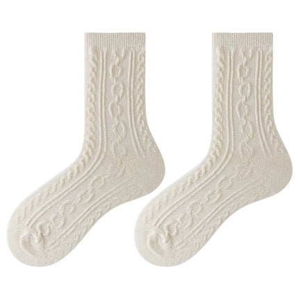 Wholesale Women's Autumn Winter Mid-calf Socks Solid Color Twist Pile Socks