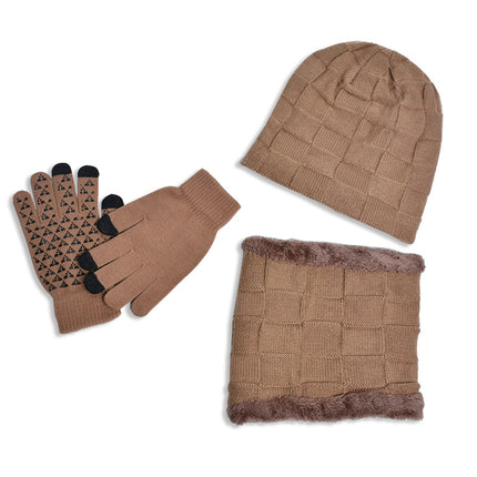 Wholesale Kids Winter Velvet Warm Pullover Knitted Hat, Gloves and Scarf Three-piece Set