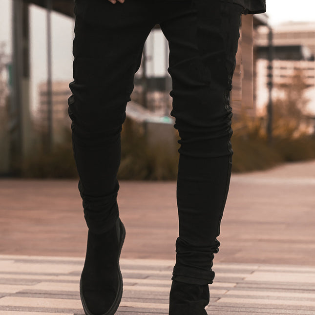 Wholesale Men's Trendy Black Ripped High-waisted Jeans
