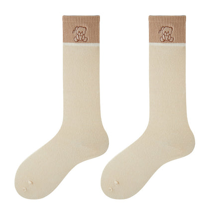 Wholesale Women's Autumn and Winter Bear Embroidery Cotton Long Socks