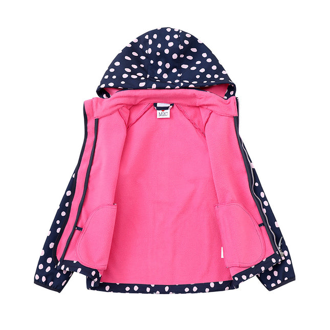 Wholesale Girls Fall Zipper Hooded Polka Dot Plus Velvet Warm Jacket