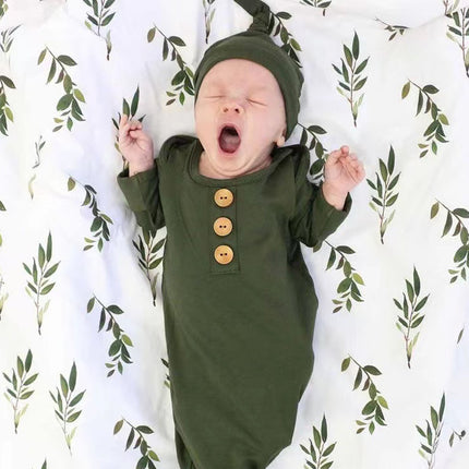 Newborn Baby Rompers Infant Bamboo Fiber Knotted Onesies （Hat Gift）