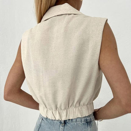 Wholesale Women's Autumn Short Fashionable V Neck Cotton Linen Blouse