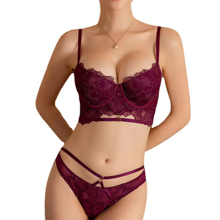 Wholesale Ladies Winter Lace Embroidery Underwear Sexy Push Up Bra Set