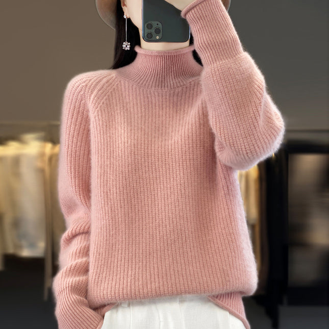 Wholesale Women's Rolled Half Turtleneck Loose Thickened Wool Sweater
