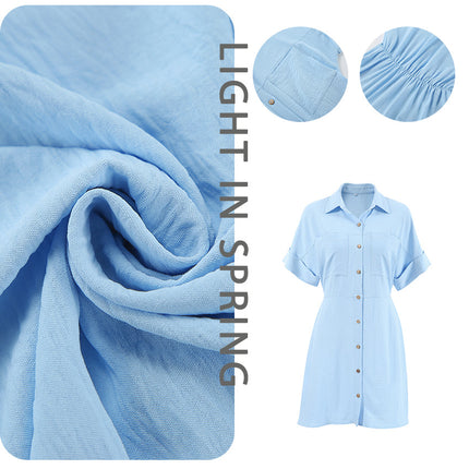 Wholesale Women's Summer Shirt Collar Button Waist A-Line Midi Dress
