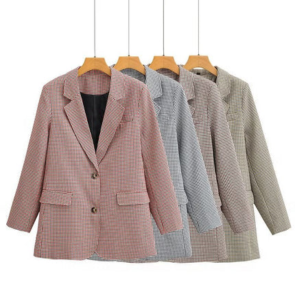 Wholesale Women's Fall Casual Loose Plaid Suit Collar Long Sleeve Blazer