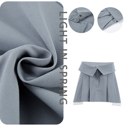 Wholesale Ladies British Style Skirt Short Skirt Women's Stitching Gray Pleated Skirt