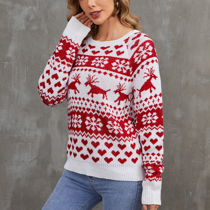Wholesale Women's Winter Round Neck Pullover Jacquard Christmas Sweater
