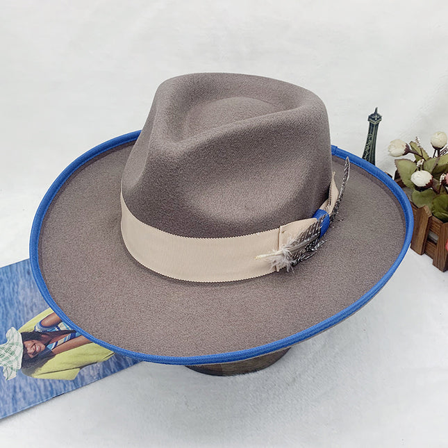 Wholesale Men's and Women's Fall Winter Upturned Jazz Cowboy Hat Woolen Feather Retro Hat 