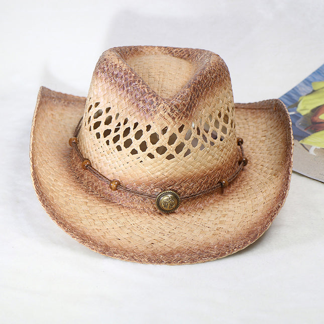 Jazz Hat Western Cowboy Big Brim Hat Retro Vacation Sun Protection Breathable Sunshade Straw Hat