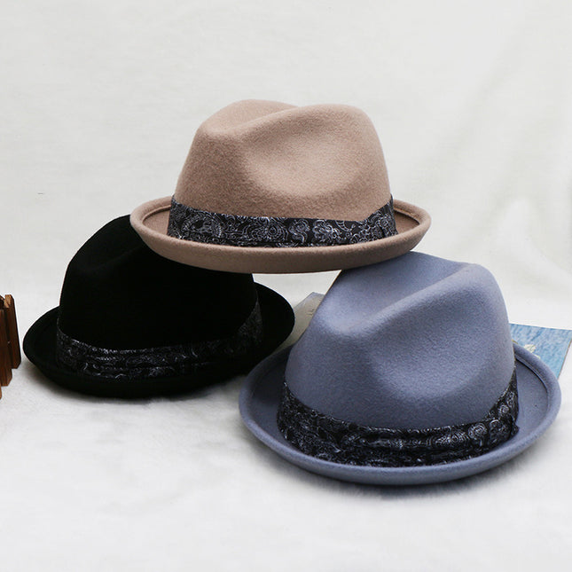 Wool Top Hat Totem Three-fold Belt Men's Autumn and Winter Jazz Hat
