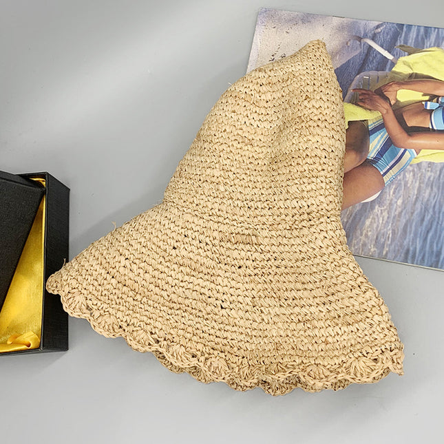 Wholesale Handmade Raffia Wide Brim Beach Sunshade Vacation Straw Hat 