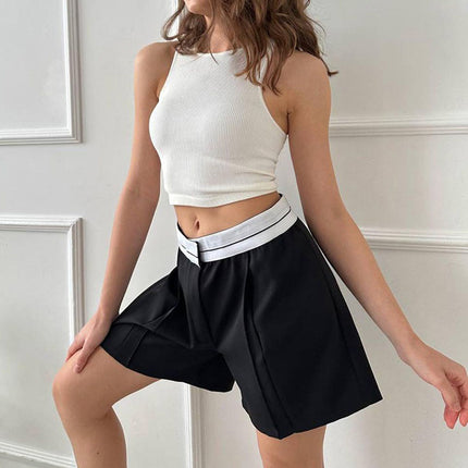 Wholesale Ladies Summer Fashion Black Patchwork Shorts