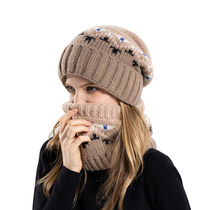 Women's Winter Warm Thick-thread Jacquard Knitted Pullover Hat and Scarf Two-piece Set