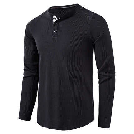 Wholesale Men's Fall Winter Henley Collar Long Sleeve Waffle T-Shirt