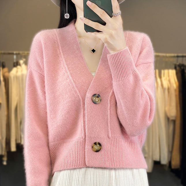 Wholesale Women's Loose Long-sleeved Short Cardigan Wool Sweater Jacket
