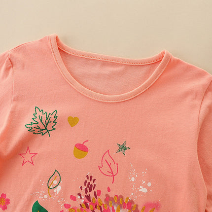 Wholesale Girls Fall Cotton Cute Print Round Neck Long Sleeve T-Shirt