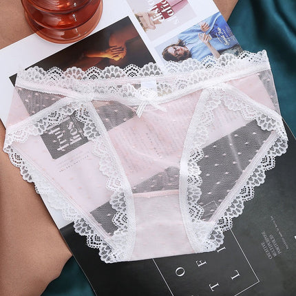 Wholesale Women's Sexy Lace Mesh Transparent Mid-Low Waist Briefs