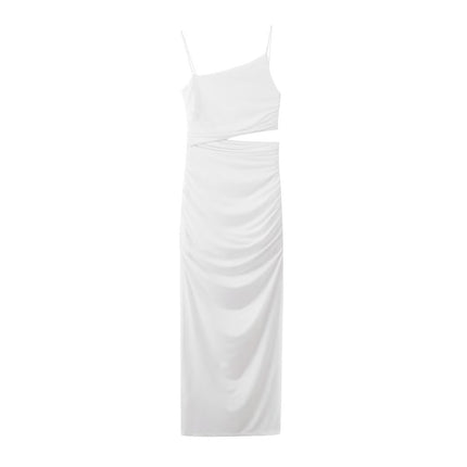 Wholesale Women's Summer Sexy Pleated Asymmetric Waist Strap Midi Dress