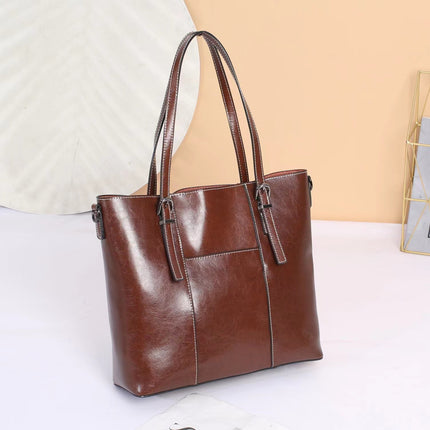 Women's Genuine Leather Trendy and Fashionable Large-capacity Cowhide Tote Shoulder Bag
