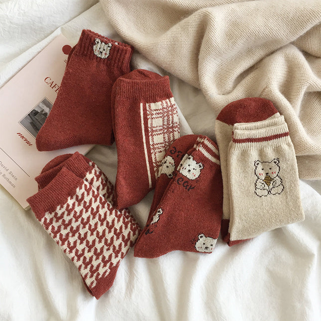 Wholesale Women's Autumn Winter Thickened Warm Cute Cartoon Mid-calf Socks
