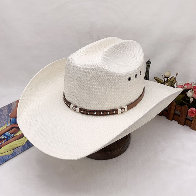 Hard Shell Hand-knitted Western Panama Cowboy Hat Spring and Summer Beach Sunshade Straw Sun Hat