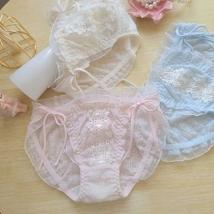 Wholesale Girls Cute Water-soluble Ribbon Lace Ruffles Lace-up Briefs
