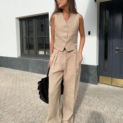 Women's Spring Summer Vest and Casual Low Waist Pants Two-piece Set