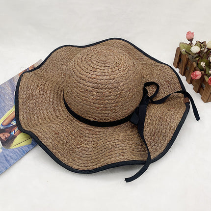 Foldable Natural Raffia Summer Beach Sunshade and UV Protection Sun Hat 