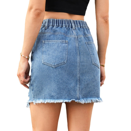 Wholesale Women's Clothing Washed Frayed Denim Mini Skirt Trendy Skirt