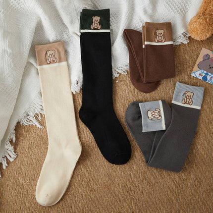 Wholesale Women's Autumn and Winter Bear Embroidery Cotton Long Socks