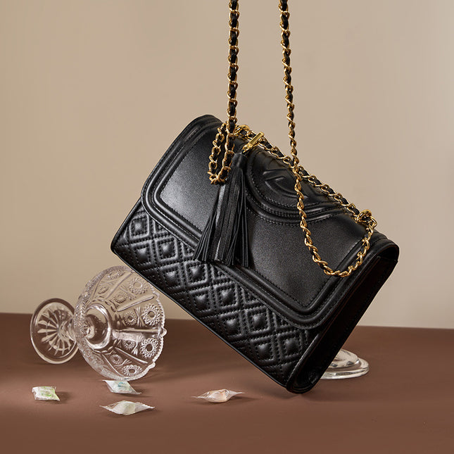 Women's Leather Chain Small Square Bag Hand-held Shoulder Crossbody Bag Light Luxury Chain Bag