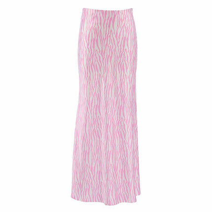 Wholesale Ladies Satin Printed Skirt Spring Summer Pink Striped Mid Length Skirt A Line Skirt