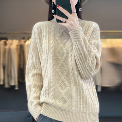 Wholesale Women's Winter Thickened Half Turtleneck 100% Wool Sweater