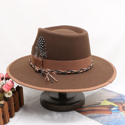 Wholesale Fall Winter Woolen Jazz Hat Large Brim Retro Felt Hat Western Cowboy Hat 