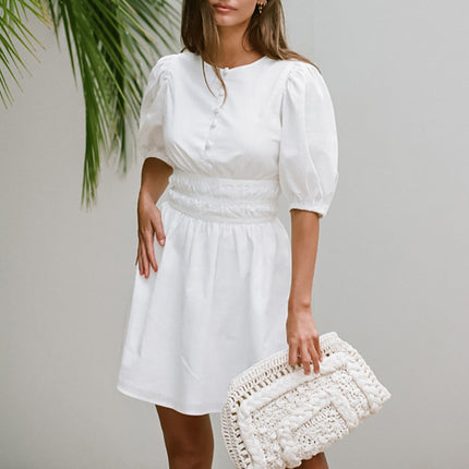 Wholesale Women's Summer Pure Cotton Simple Casual Waist A-Line Mini Dress