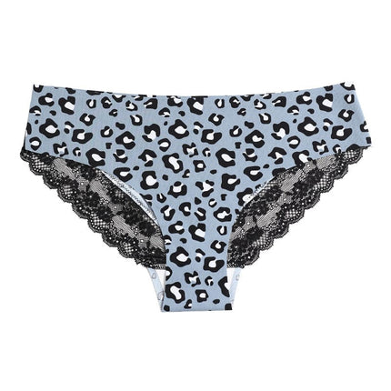 Women's Lace Leopard Panties Low Waist Sexy Ice Silk Panties Cotton Crotch Briefs
