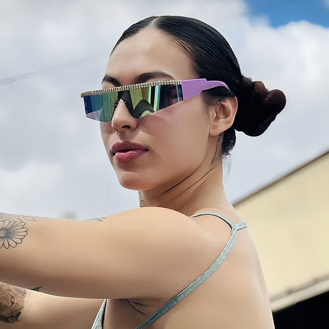 Wholesale Integrated Rhinestone Wrap-around Hip-hop Punk Sunglasses