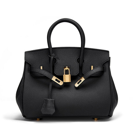 Women's Pebbled Platinum Bag Genuine First Layer Cowhide Handbag Large Capacity Bag 